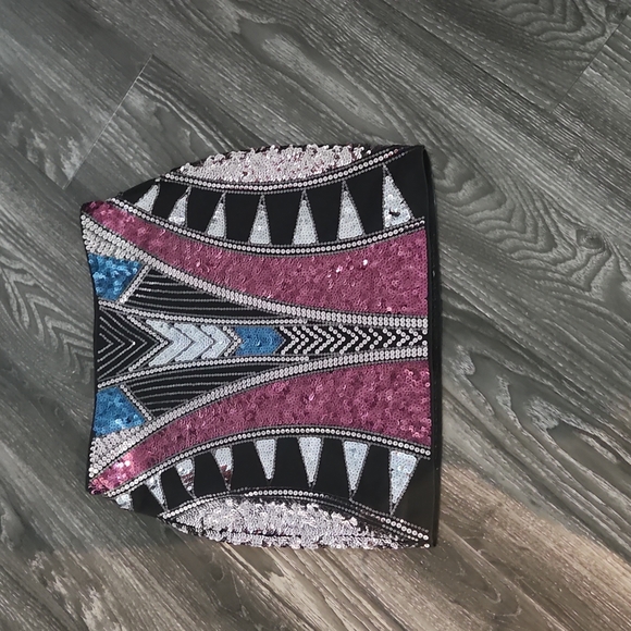 Express Black, Silver, Blue, Purple Sequin Mini Skirt XS - Picture 2 of 3